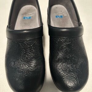 Dansko Black Embossed Leather Clogs